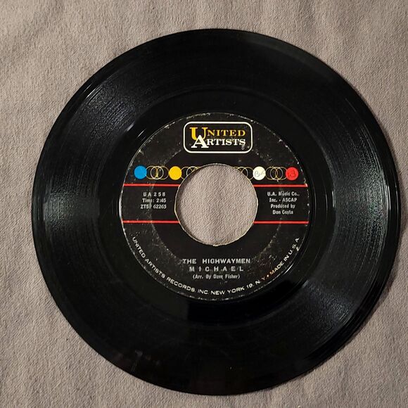 The Highwaymen 45 Michael / Santiano on United Artists VG Folk 1961 - Picture 1 of 2
